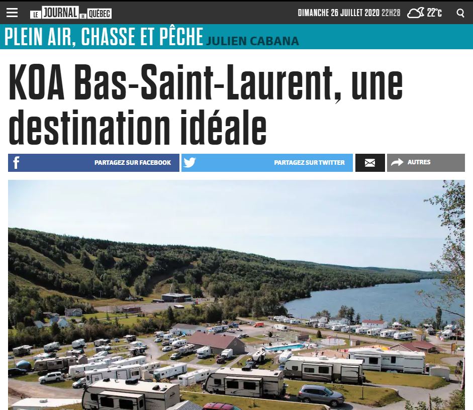 Article : KOA Bas St-Laurent, une destination idéale !